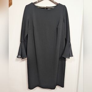 Calvin Klein Women's Plus 20W Black Long Sheer Sleeve Shift Dress Button Sleeve